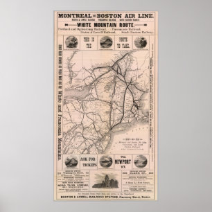 Poster Carte ferroviaire vintage de Boston et de Montréal