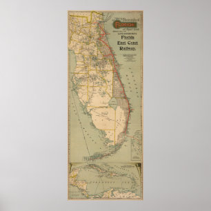 Poster Carte ferroviaire vintage de la Floride (1896)