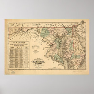 Poster Carte ferroviaire vintage du Maryland (1876)