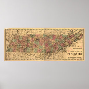 Poster Carte ferroviaire vintage du Tennessee (1888)