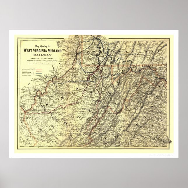 Poster Carte ferroviaire West Virginia Midland 1883 (Devant)