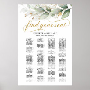 Poster Carte feuille des sièges en or Eucalyptus vert
