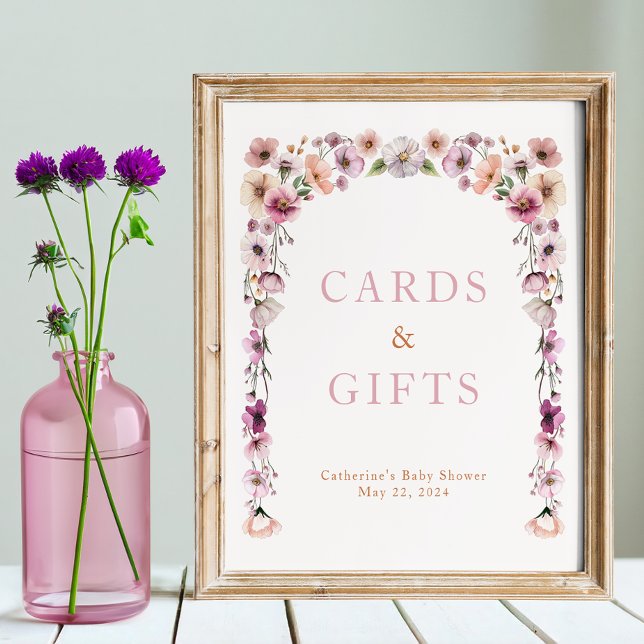 Poster Carte Fleur sauvage et Cadeaux couleur Aquarelle S (Tabletop sign)