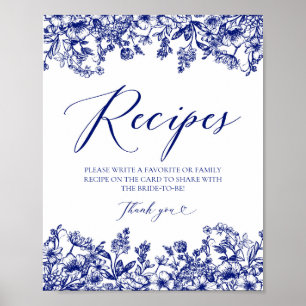 Poster Carte Floral Bleu Recette Signe Laisser Votre Rece