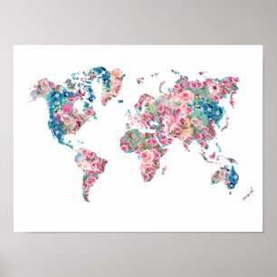 Poster Carte Floral World