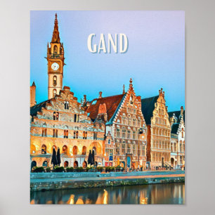 Poster Carte Gand Belgique Photo Vintage