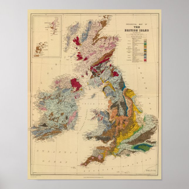 Poster Carte géologique, British Isles (Devant)