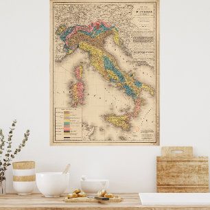 Poster Carte géologique de l'Italie 1844