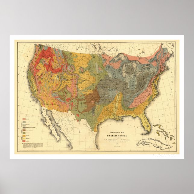 Poster Carte Géologique De USA 1872 (Devant)