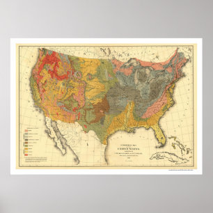 Poster Carte géologique des Etats-Unis 1872