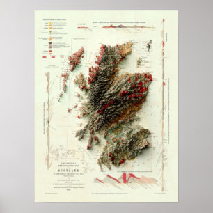Poster Carte géologique écossaise 1865 numériquement rend