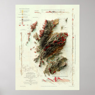 Poster Carte géologique écossaise 1865 numériquement rend