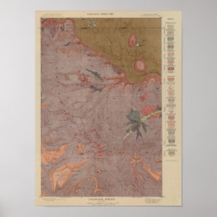 Poster Carte géologique, Partie nationale de Yellowstone,
