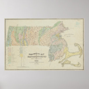 Poster Carte géologique vintage du Massachusetts (1841)
