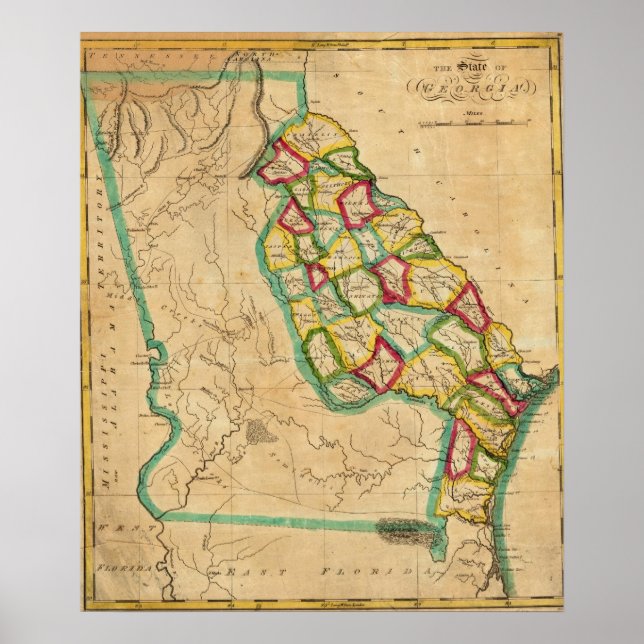 Poster Carte Géorgie (Devant)