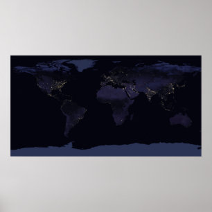 Poster Carte globale La ville de la Terre s'illumine la n