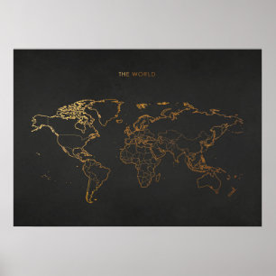 Poster Carte Gold World