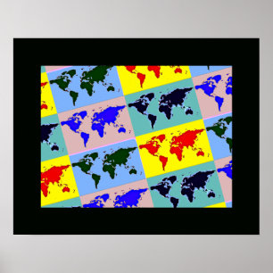 Poster carte graphique du monde pop art