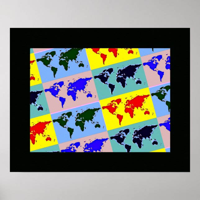 Poster carte graphique du monde pop art (Devant)