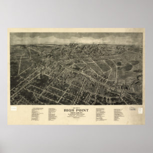 Poster Carte graphique vintage de High Point NC (1913)
