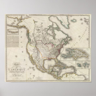 Poster Carte gravée de l'Amérique du Nord