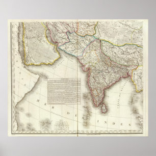 Poster Carte gravée en Inde et en Asie