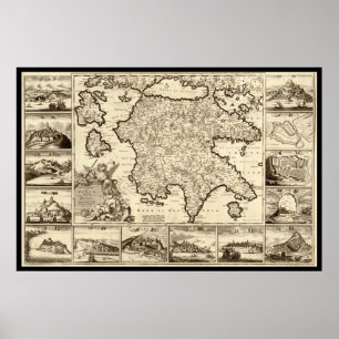 Poster Carte Grèce/Péloponnèse grecque 1688