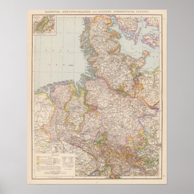 Poster Carte Hanovre, Schleswig Holstein, Allemagne du No (Devant)