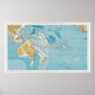 Poster Carte historique Australie et Pacifique Sud