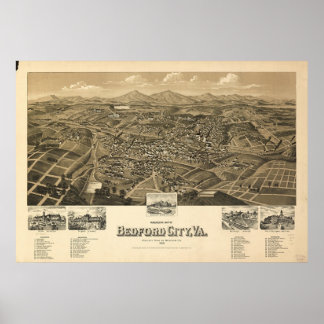 Poster Carte historique de Bedford Virginia
