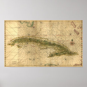 Poster Carte historique de Cuba en 1639 par Joan Vinckebo