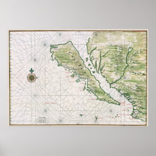 Poster Carte historique de la Californie comme île