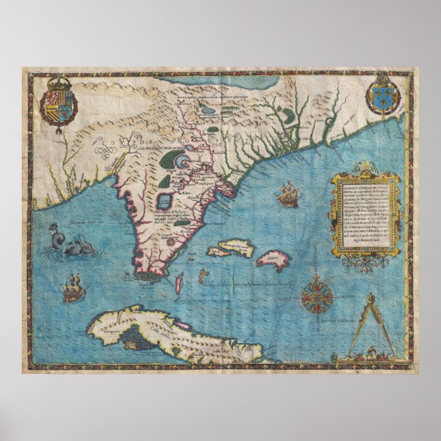 Poster Carte historique de la Floride (1591) (Devant)