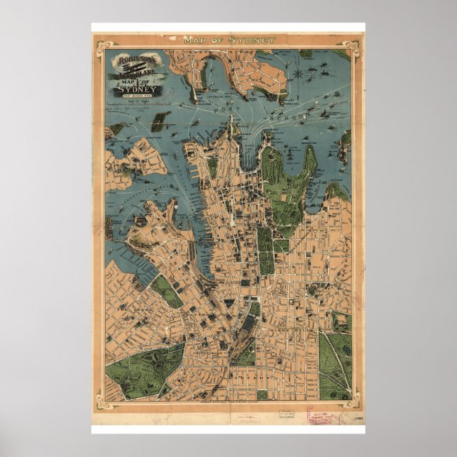 Poster Carte historique de Sydney Australie 1922 (Devant)