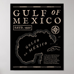 Poster Carte historique du golfe du Mexique de 1672