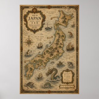Poster Carte historique du Japon féodal