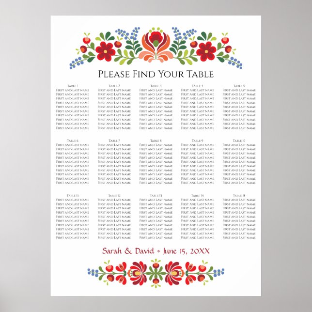 Poster Carte Hongroise Design Red Flowers (Devant)