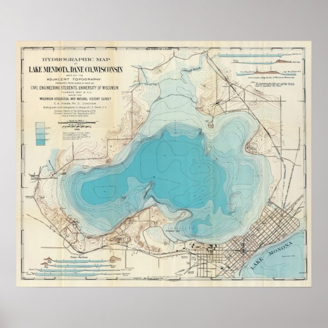Poster Carte hydrographique Lac Mendota (Devant)
