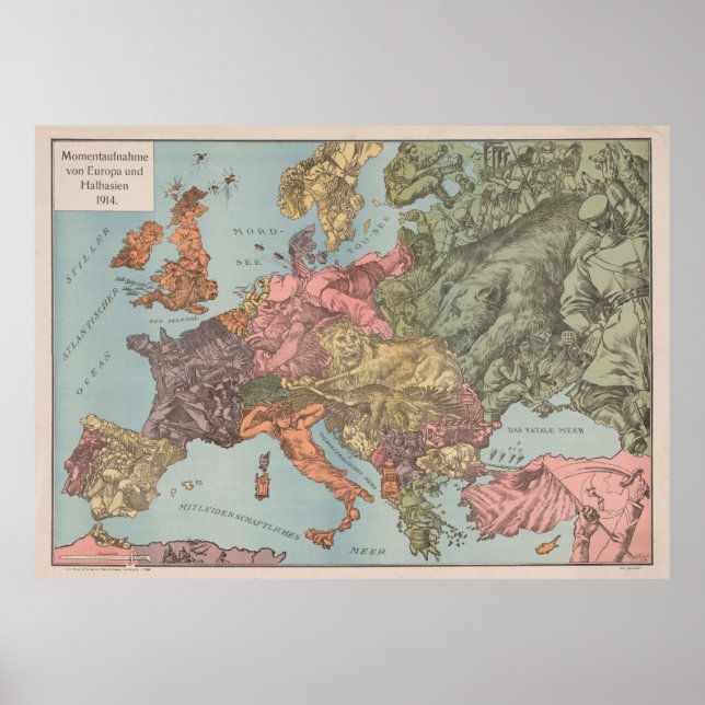 Poster Carte illustrative de l'Europe de la Première Guer (Devant)