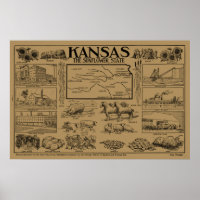 Carte illustrative vintage du Kansas (1912) - Tan