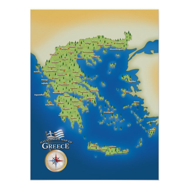 Poster Carte Illustrée De La Grèce. (Devant)