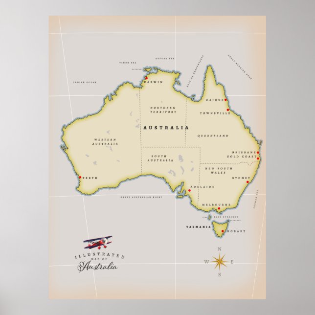 Poster Carte illustrée de l'Australie (Devant)