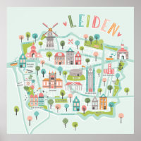 Carte illustrée de Leiden City sur l'arrière - pla