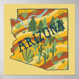 Poster Carte illustrée de l'État de l'Arizona