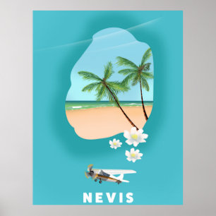 Poster Carte illustrée de l'île caraïbe de Nevis.