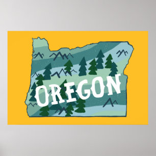 Poster Carte illustrée de l'Oregon