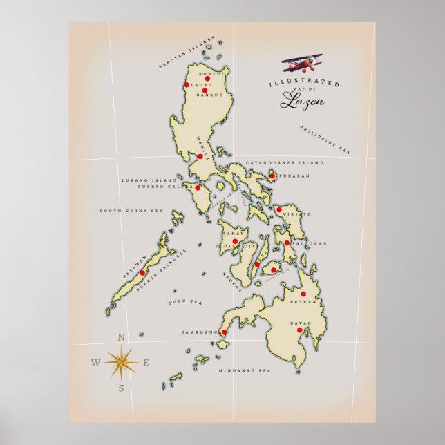 Poster Carte illustrée de Luzon Philippines (Devant)