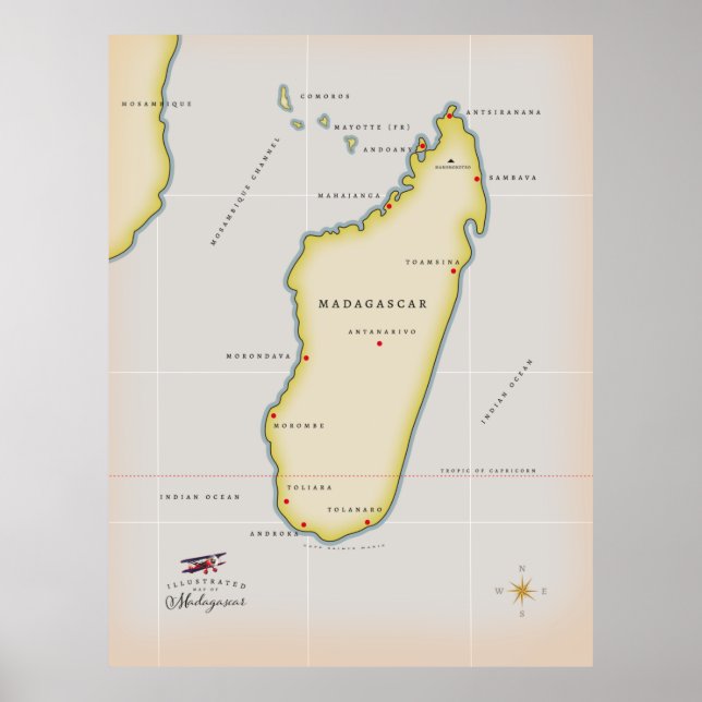 Poster Carte illustrée de Madagascar (Devant)