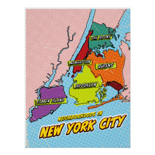 Poster Carte illustrée de New York dans le style Pop Art