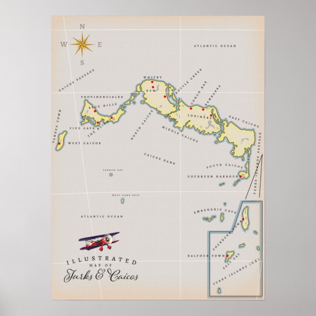 Poster Carte illustrée de Turks and Caicos (Devant)